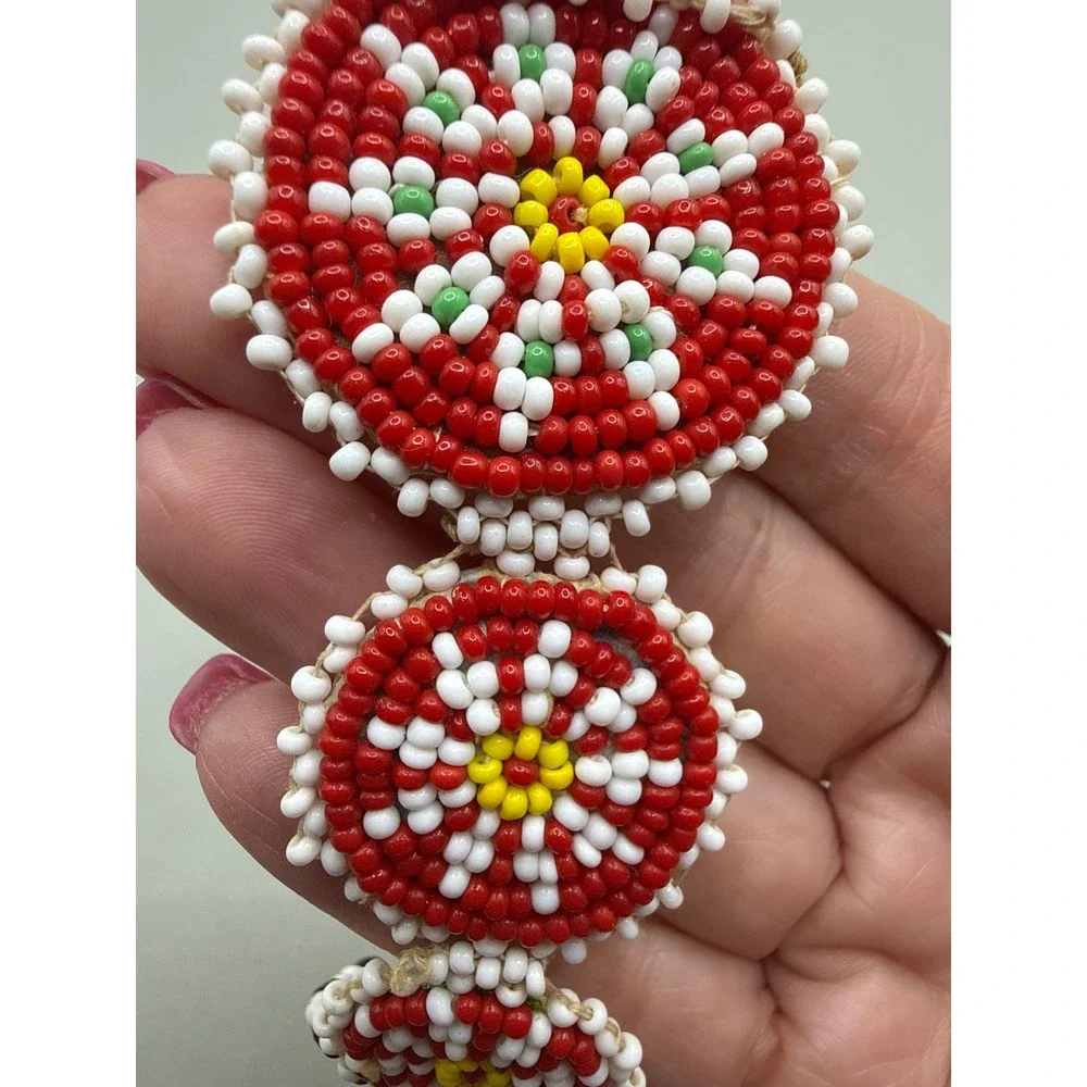 Vintage Mid Century Native American Seed Bead Medallion Fringe‎ Necklace
